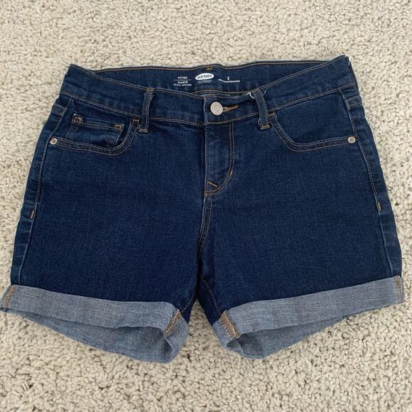 Old Navy Denim Shorts Womens 2 R Fitted Cuffed Dark Blue Stretch Mid Rise - Picture 1 of 5